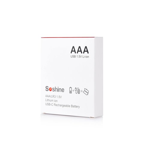 Акумулятор AAA Soshine AAA/HR03, 1,5 B, Li-ion, 4 шт., в боксі, з кабелем, (600mWh), заряджається від USB Type-C Прев'ю 5