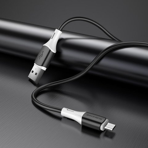 USB кабель Borofone BX79, USB тип-A, micro-USB тип-B, 100 см, 2,4 А, чорний, силіконовий, #6974443384765 Прев'ю 3