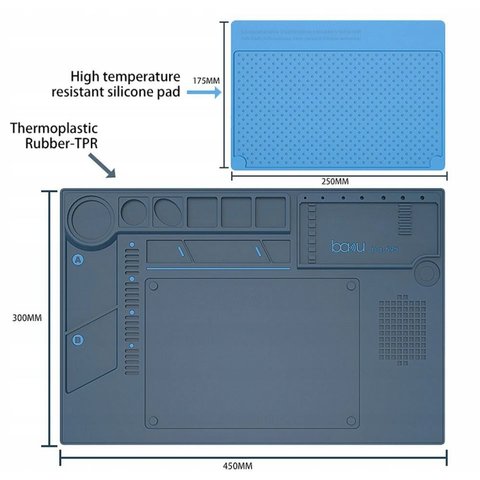 Alfombrilla aislante BAKU BA-695, antiestático, 450 mm, 300 mm, con secciones Vista previa  4