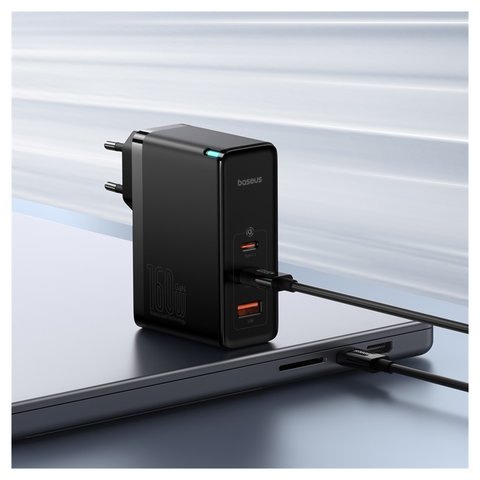 Сетевое зарядное устройство Baseus GaN5 Pro, 160 Вт, Power Delivery (PD), черный, c кабелем USB тип-C к USB тип-C, 3 порта, #P10110825113-00 Превью 2