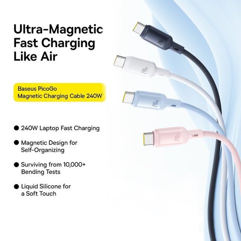 USB кабель Baseus PicoGo, 2xUSB тип-C, 100 см, 240 Вт, рожевий, силіконовий, магнітний, #P10376800411-00 Прев'ю 3